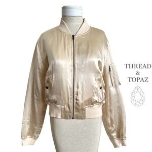 Vintage 90s Cream Silk Bomber Jacket Medium